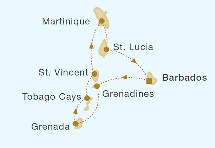 Royal Clipper - Grenadine Islands 7 Nights Itinerary Map