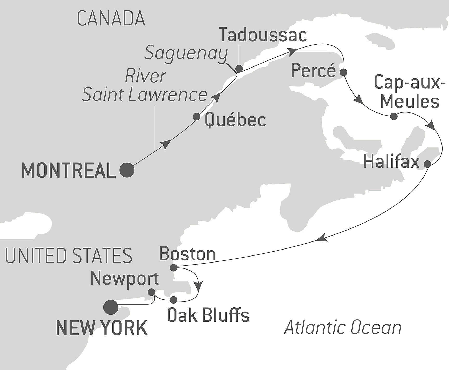 From Québec to the Big Apple: nature & remarkable cities Itinerary Map